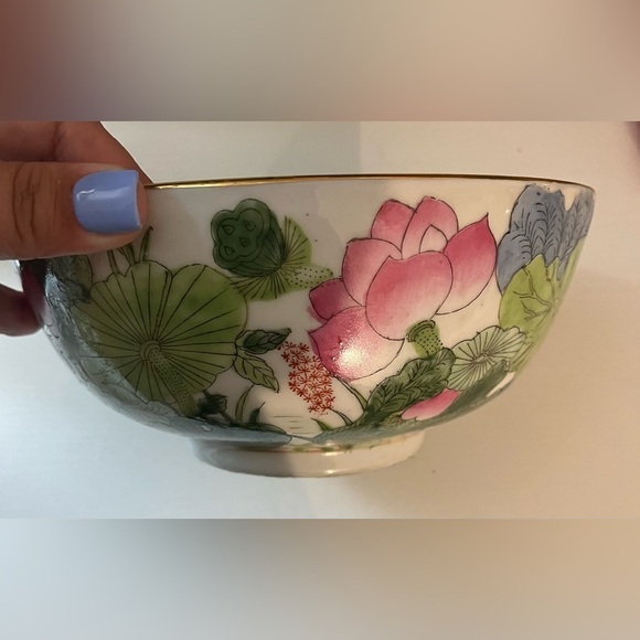 Floral Hand Painted Gold Trim Decorative Bowl Made in China Vintage - Picture 4 of 7